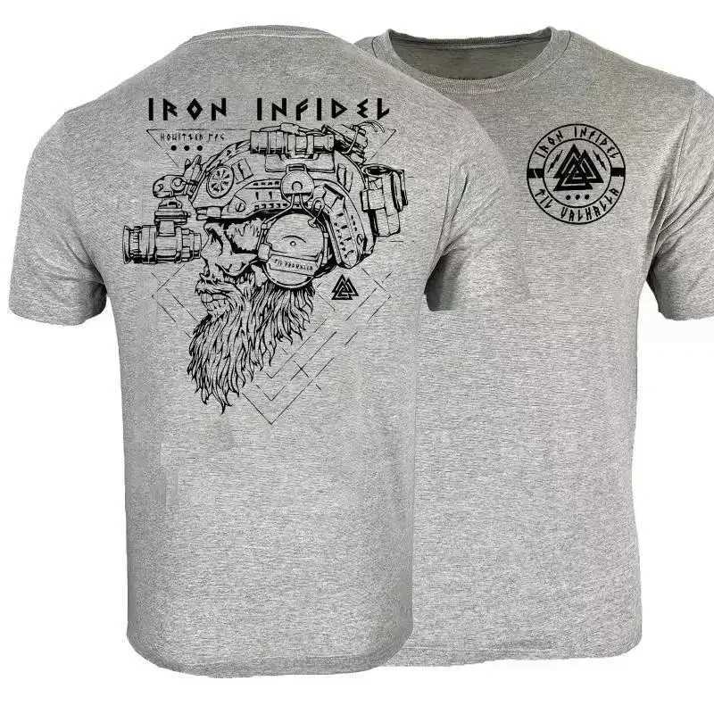 Men's T-Shirts Til Valhalla Shirt American Beard Warrior Tactical Skull T-shirt New 100% Cotton Short Sleeve O-Neck T-shirt Casual Mens Top d2405