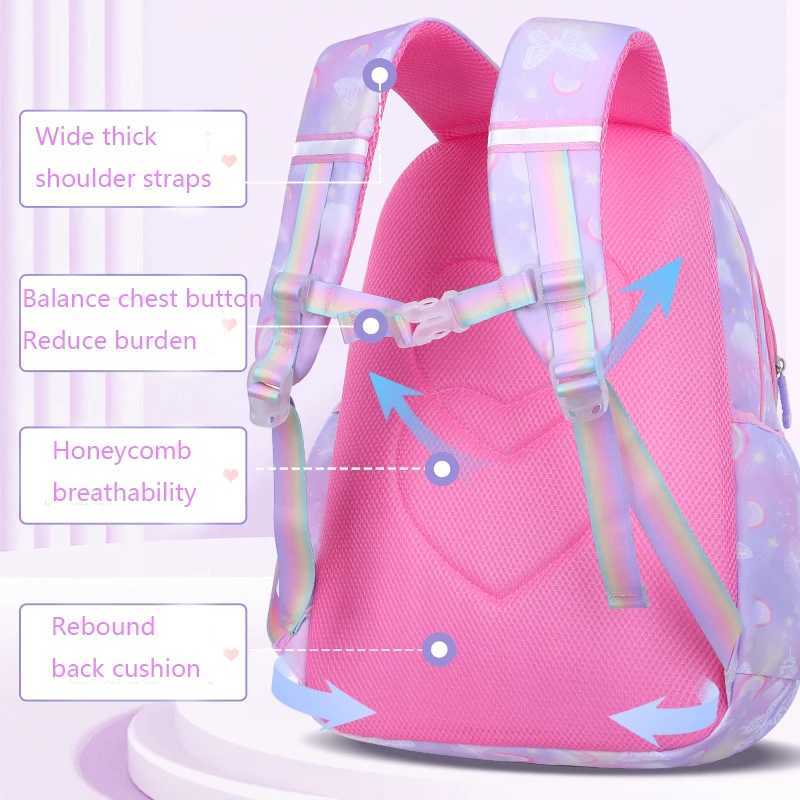 Backpacks Children School Bookbag Waterproof Durable Cute Backpack Rainbow Butterfly Multi Compartment Primary Kid Backpack for Girls