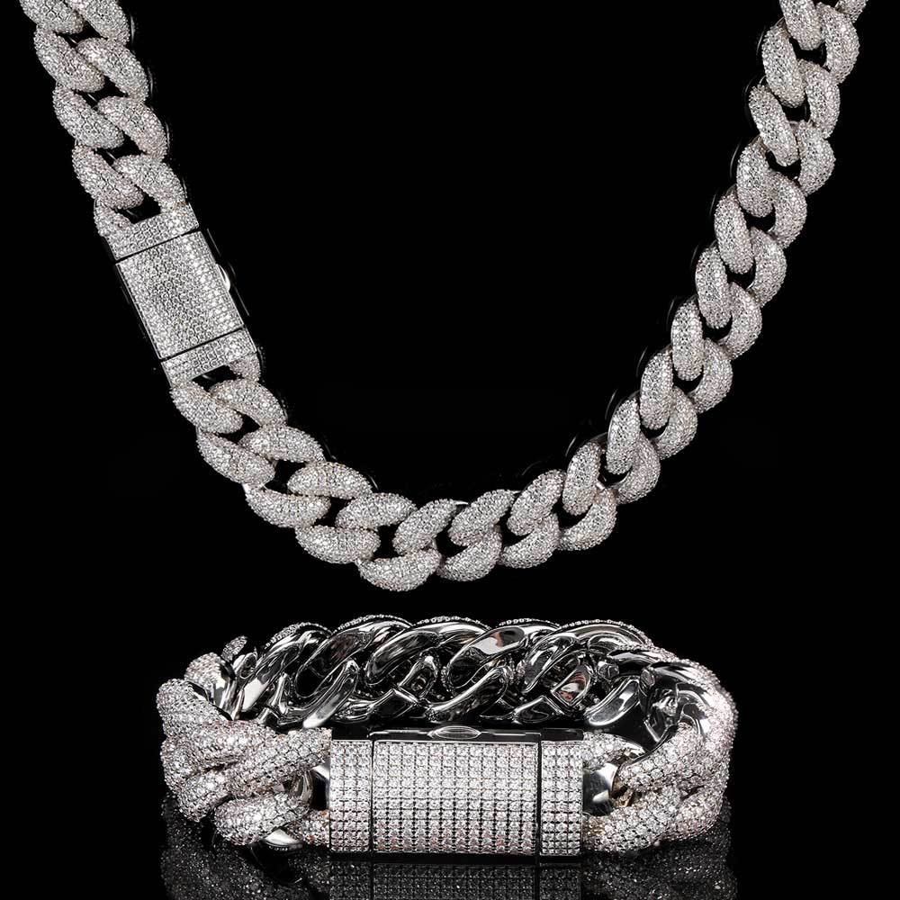 14mm/18mm Hip Hop Bubble Cuban Chain Necklace Bracelets 5A T Zircon Mens Gift Jewelry Set