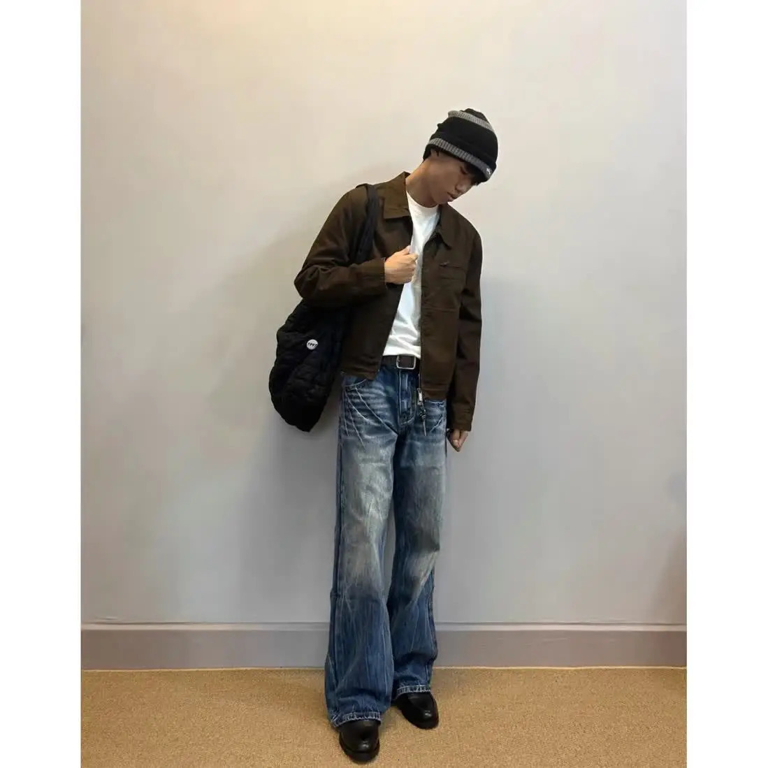 American style high street men and women trendy washed straight leg jeans autumn hip-hop loose slightly flared casual pants y2k 240429