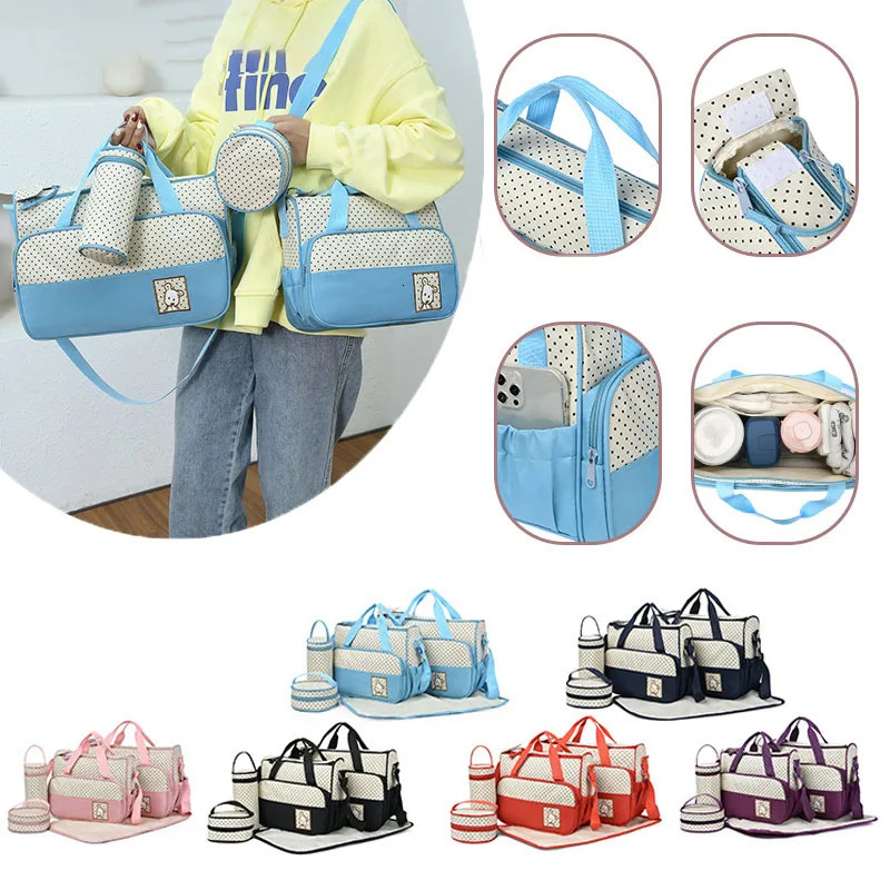 Diaper Bags 5pcsset Baby Diaper Bag Mummy Maternity born Accessories Bag Large Capacity Baby Bag for Mom Travel Stroller Organizer 240508 H250218