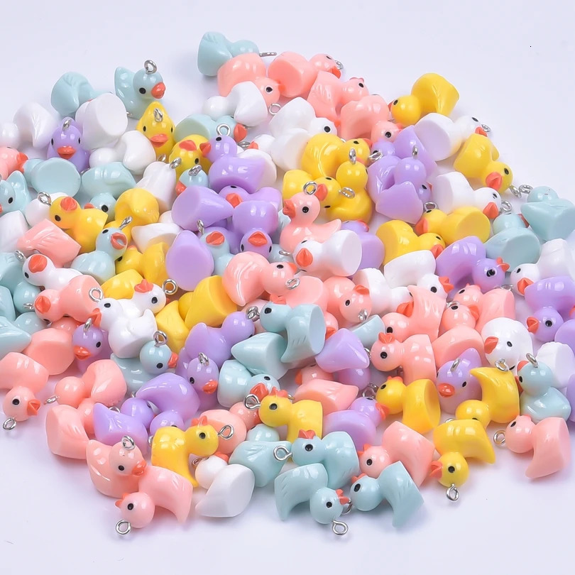 103050100pcsLot Multicolored Resin 3D Duck Charms Cute Animal Pendant For Jewelry Making Diy Earrings Keychain Accessories 240507