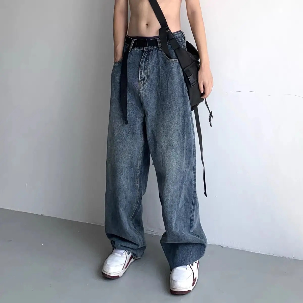 American street men and women hip-hop retro straight leg jeans spring and autumn personalized trend loose leg casual pants y2k 240429