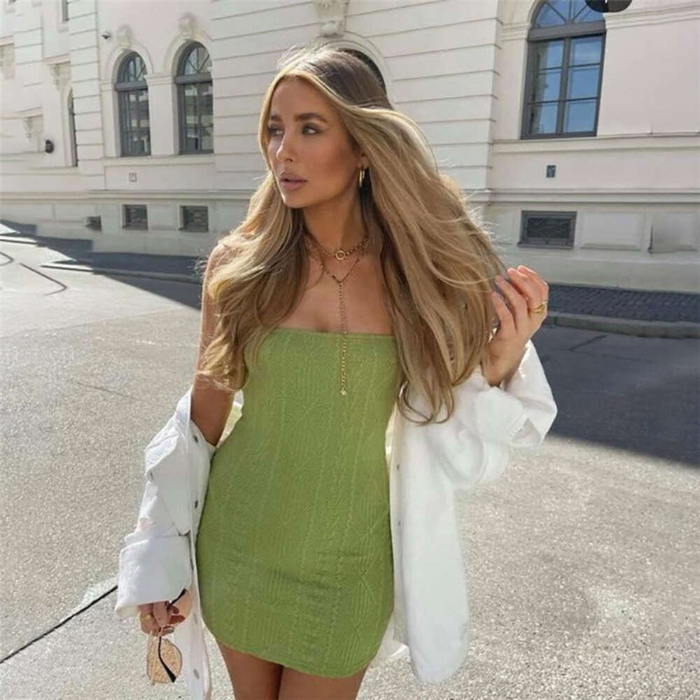 Fashion Trend 2024 Summer New Product Women's Solid Color Sexy Strap Short Skirt High Waist Dress F5919