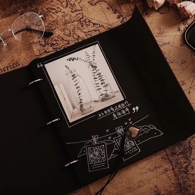 Vintage Leather Scrapbooking 30 Sheets (60 pages) Album Photo Memories Book Refillable Black Pages Kraft Papper