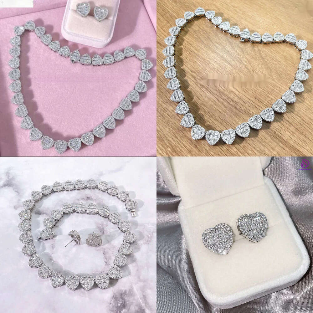Women Heart-shaped Necklace Fine Jewelry Fashion Sier Iced Out Dia Vvs Moissanite Hip Hop Cuban Chain