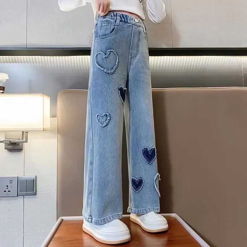 Girls Hole Sale Hanger Jeans Pants Kids Denim Trousers Casual Clothes For Teenagers Girl Spring Winter Trendy Children Clothes 240508