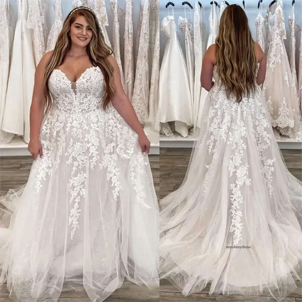 Plus Size Boho Wedding 2024 Sweetheart Appliques Lace Bride Elegant Women Country Civil Beach Bridal Dress Vestios Novias Robe De Mariage 0509