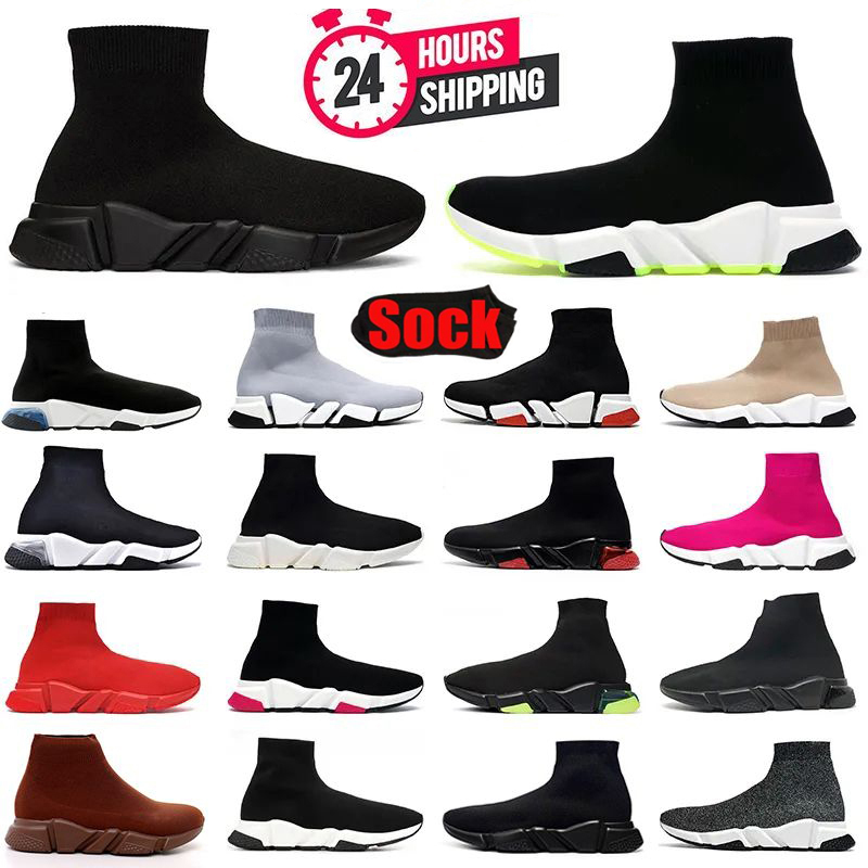Designer casual sock shoes men women White Black Red Beige Pink Clear Sole Lace-up Neon Yellow socks speed runner trainers flat platform knit sneakers