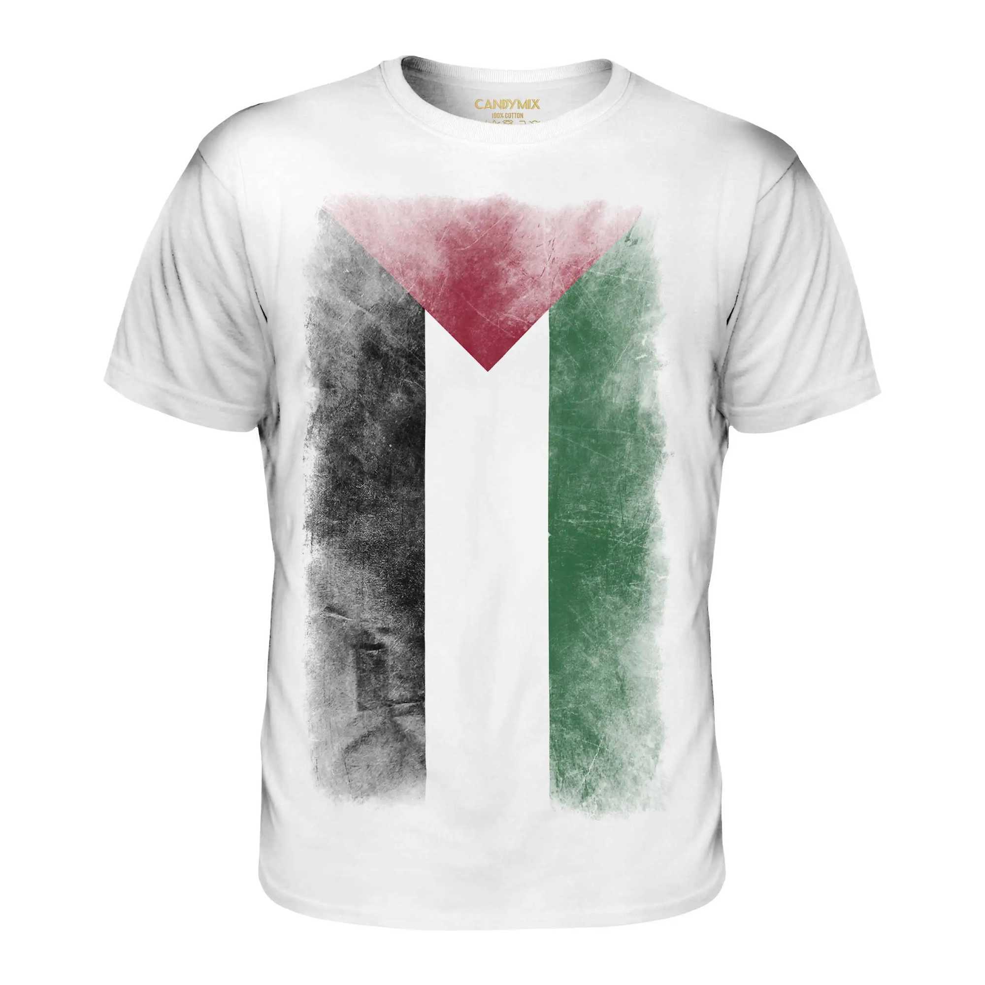 Men's T-Shirts Palestine Faded Flag Mens T-shirt Short Slave Casual Cotton O-Neck T-shirt T240508