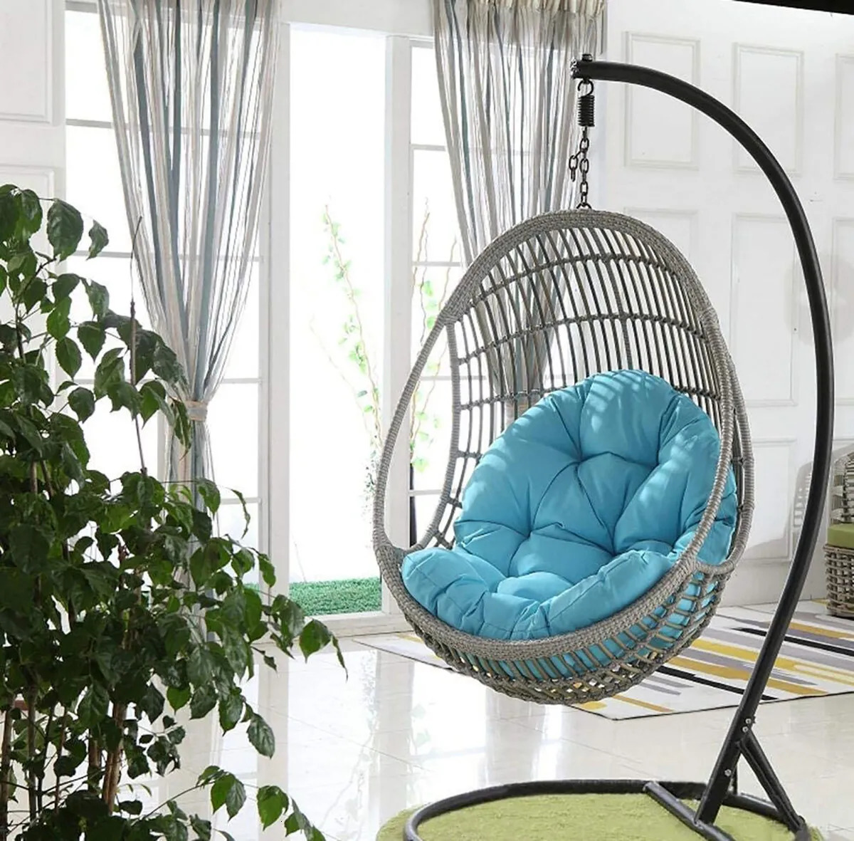 Round Hanging Egg Hammock Chair Swing Seat Cushion Thick Nest Back for Indoor and Outdoor Patio 240508