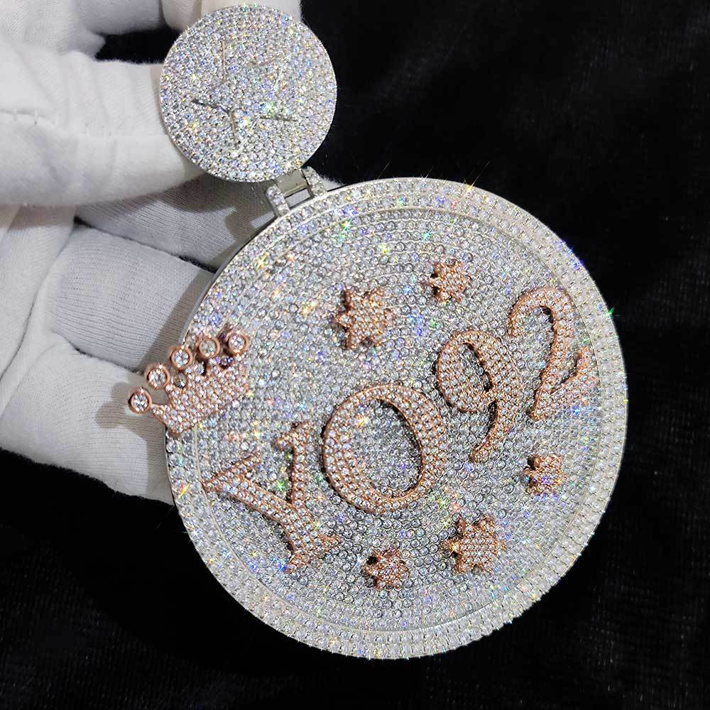 Custom Hip Hop Large Disc A-Z Letters Pendant Necklace Full 5A Zircon Jewelry