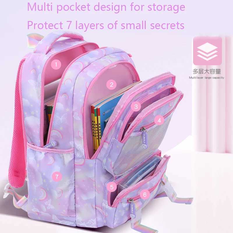 Backpacks Children School Bookbag Waterproof Durable Cute Backpack Rainbow Butterfly Multi Compartment Primary Kid Backpack for Girls