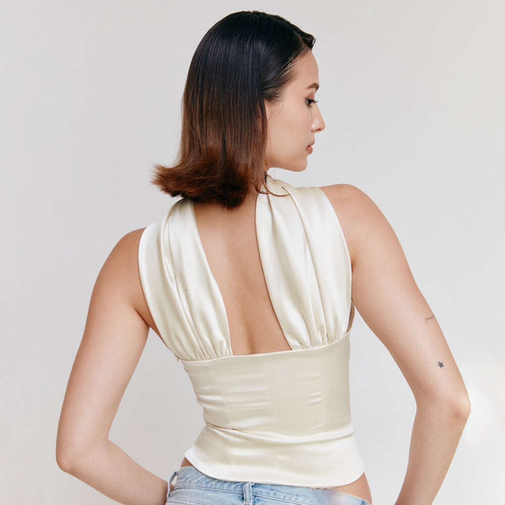 Instagram Autumn Hot Selling New Women's Sexy and Fashionable Satin Versatile One line Collar Bra Hanging Neck Top F5930