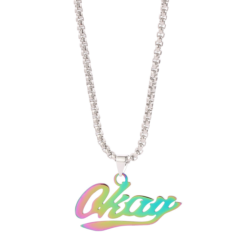 Colorful OKAY Letters Pendant Necklace Stainless Steel Sweater Chain Jewelry