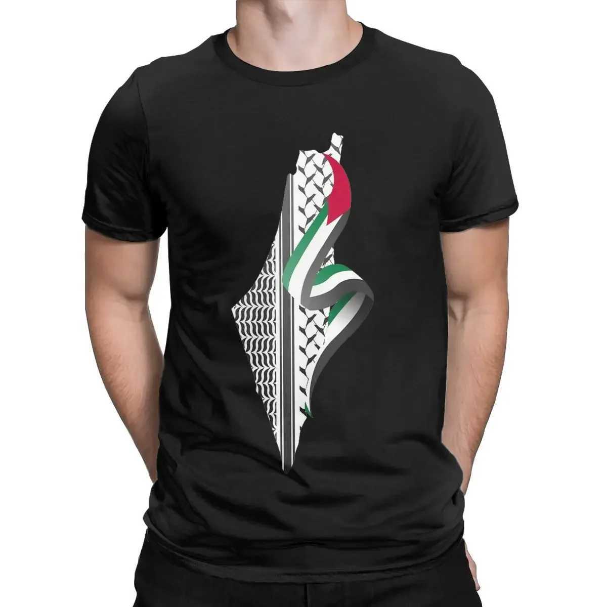 Men's T-Shirts Short Silver Ts Plus Size Tops Vintage Keffiyeh Palestine Map Mens Crewneck 100% Cotton T-shirt T240508