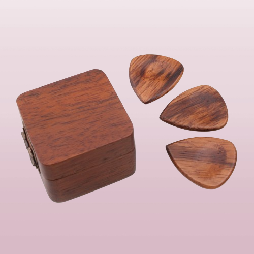 Square Guitar Pick Box Storage Wooden Guitar Picks Case Holder Organizer for Guitarist Musician Gift