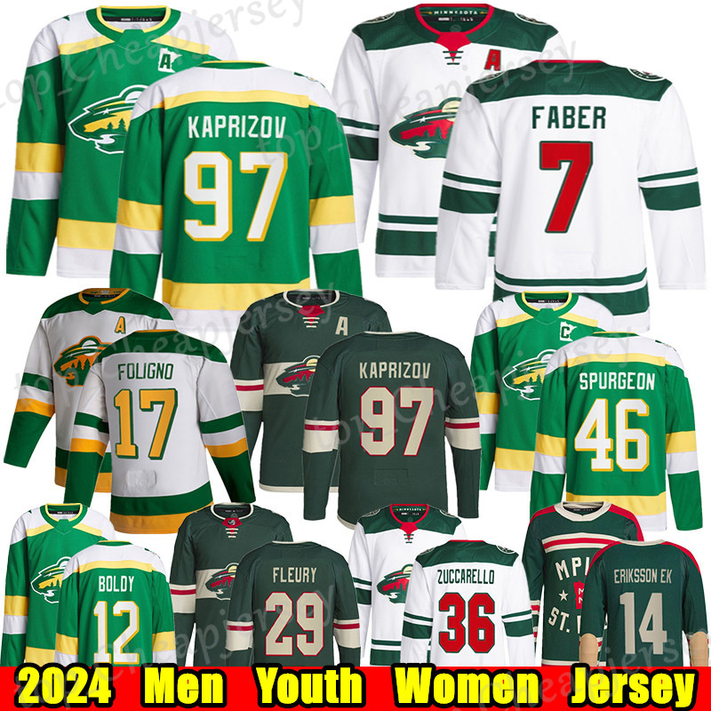 #97 Kirill Kaprizov Minnesota hockey jersey #7 Brock Faber Mats Zuccarello Marc-Andre Fleury Jared Spurgeon Marcus Foligno Joel Eriksson Ek Matt Boldy Wild jerseys