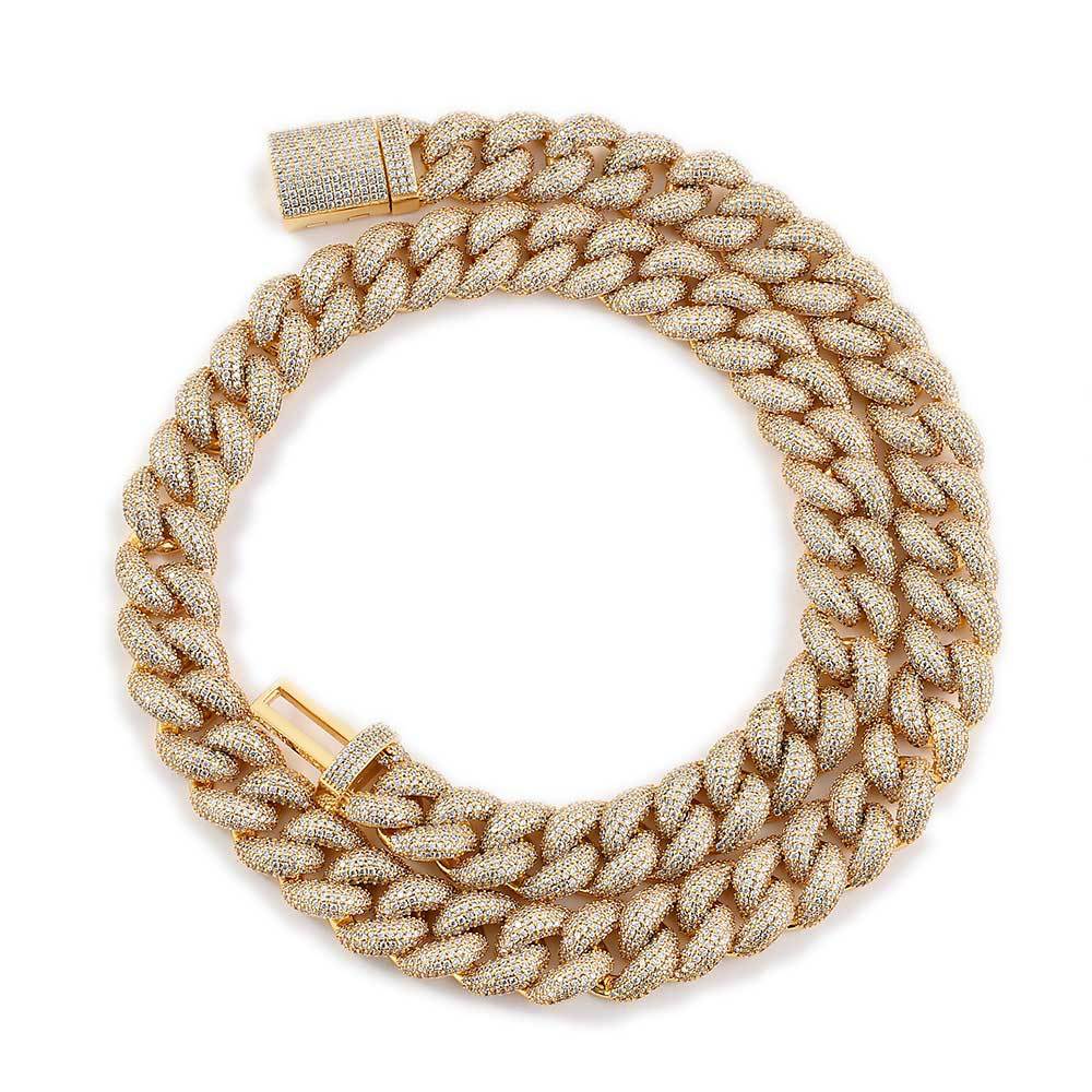 14mm/18mm Hip Hop Full Zircon Bubble Cuban Chain Necklace Bracelets Gold Plated Men Jewelry Set