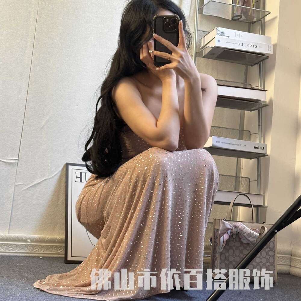 Women's spicy girl high-end, shiny diamond, sexy suspender, fishtail long dress, formal dress F59145