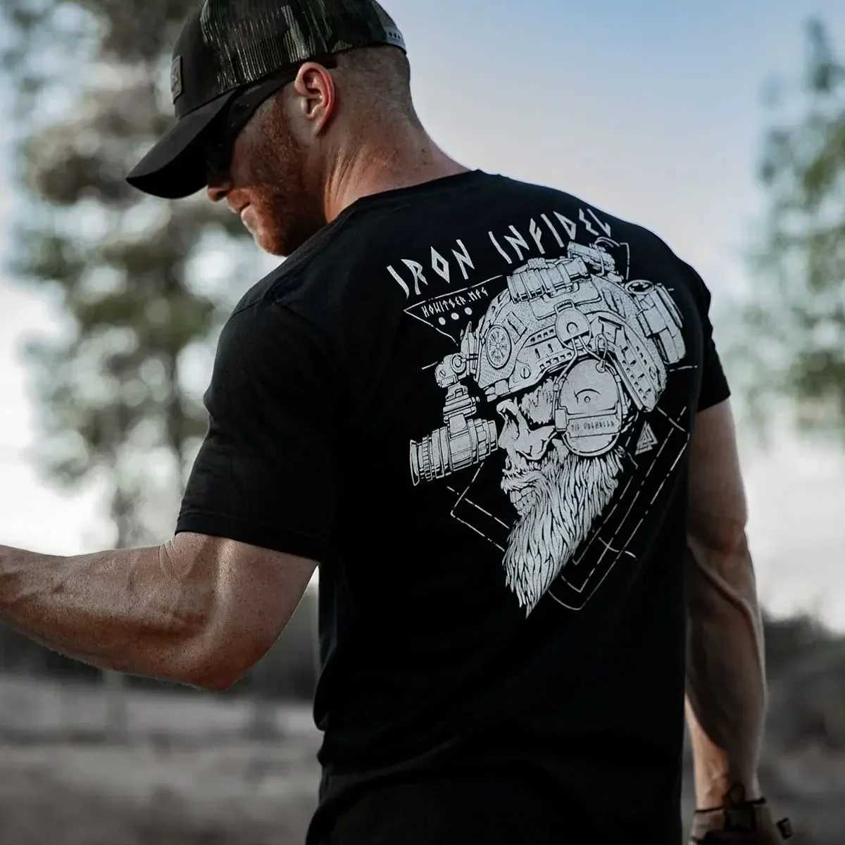 Men's T-Shirts Til Valhalla Shirt American Beard Warrior Tactical Skull T-shirt New 100% Cotton Short Sleeve O-Neck T-shirt Casual Mens Top d2405