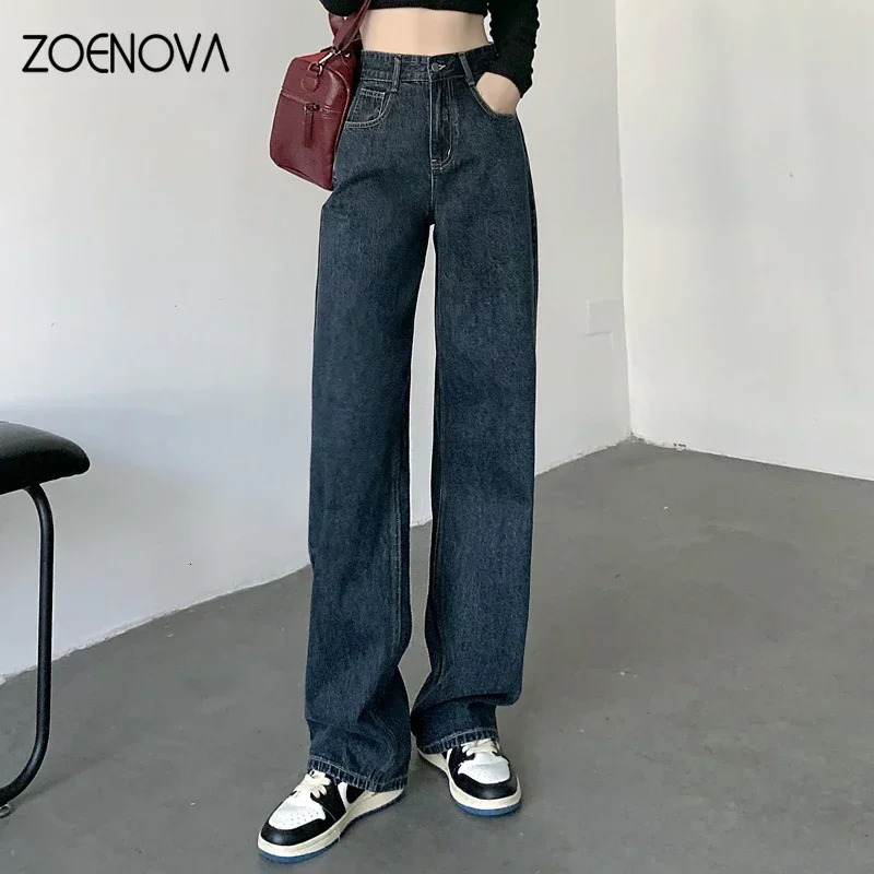 ZOENOVA High Waisted Jeans Y2K Fashion Women Clothing Blue Black Straight Leg Denim Pants Trousers Mom Jean Baggy Tall 240423