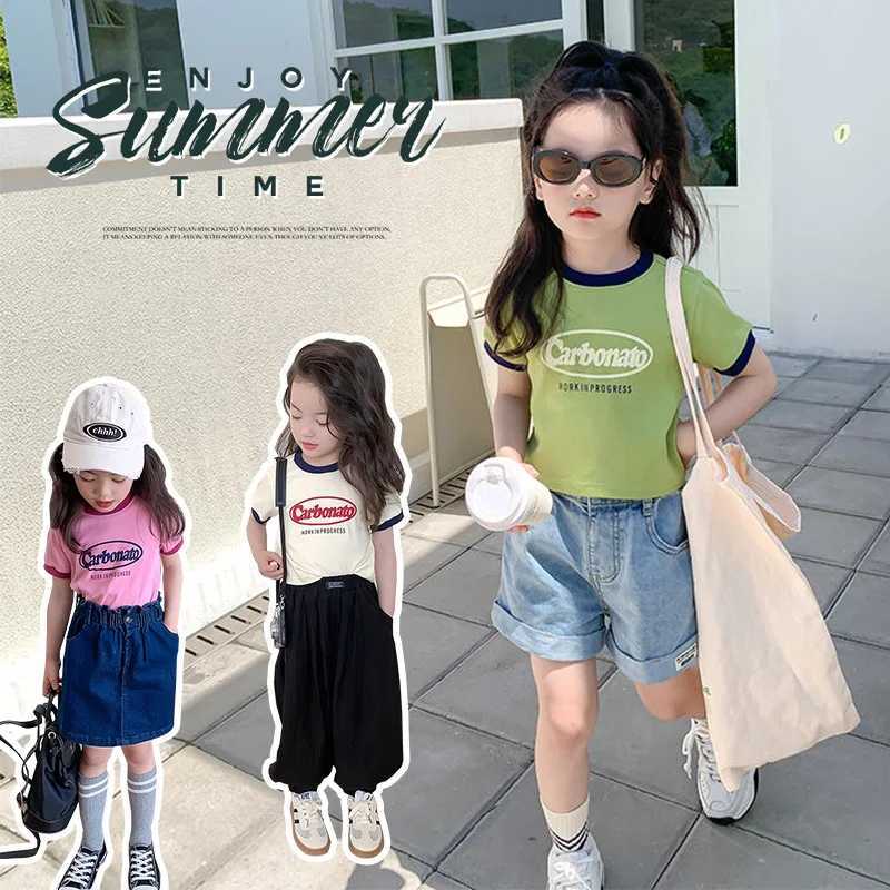 T-shirts Childrens Short-sleeved Summer New Girls Printed T-shirt Loose Baby Half Sleeve Top Cute 4-14YL24729