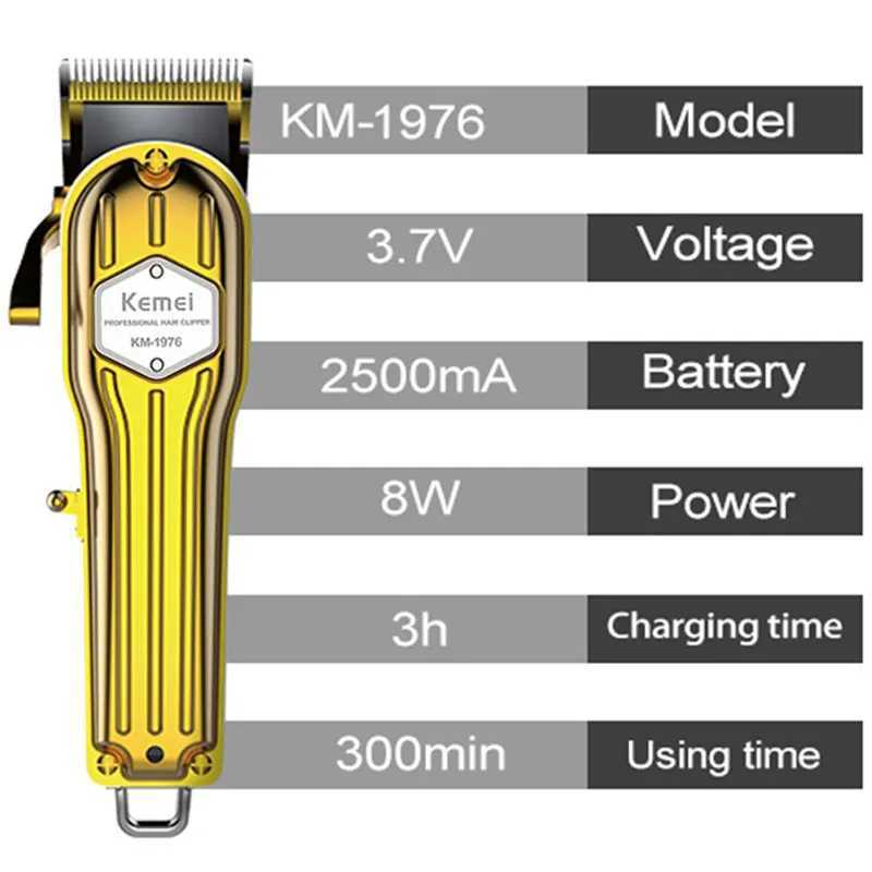 Electric Shavers Kemei 1973 1976 All Metal Shell Hair Trimmer Professional Barber Electric Hair Clipper For Men Pro Cord Cordless Haircut Machine T240