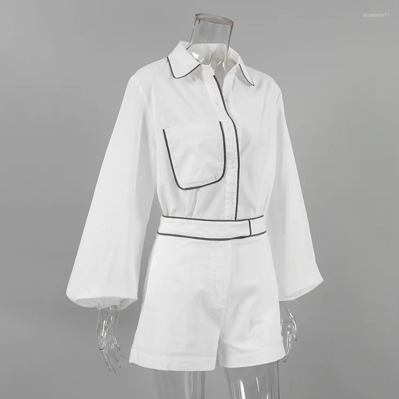 Women's Tracksuits Tow Piece Set Women Summer 2024 Casual Fashion Cotton Linen Long Sleeve Black White Contrast Shirt High Waist Shorts OTTD