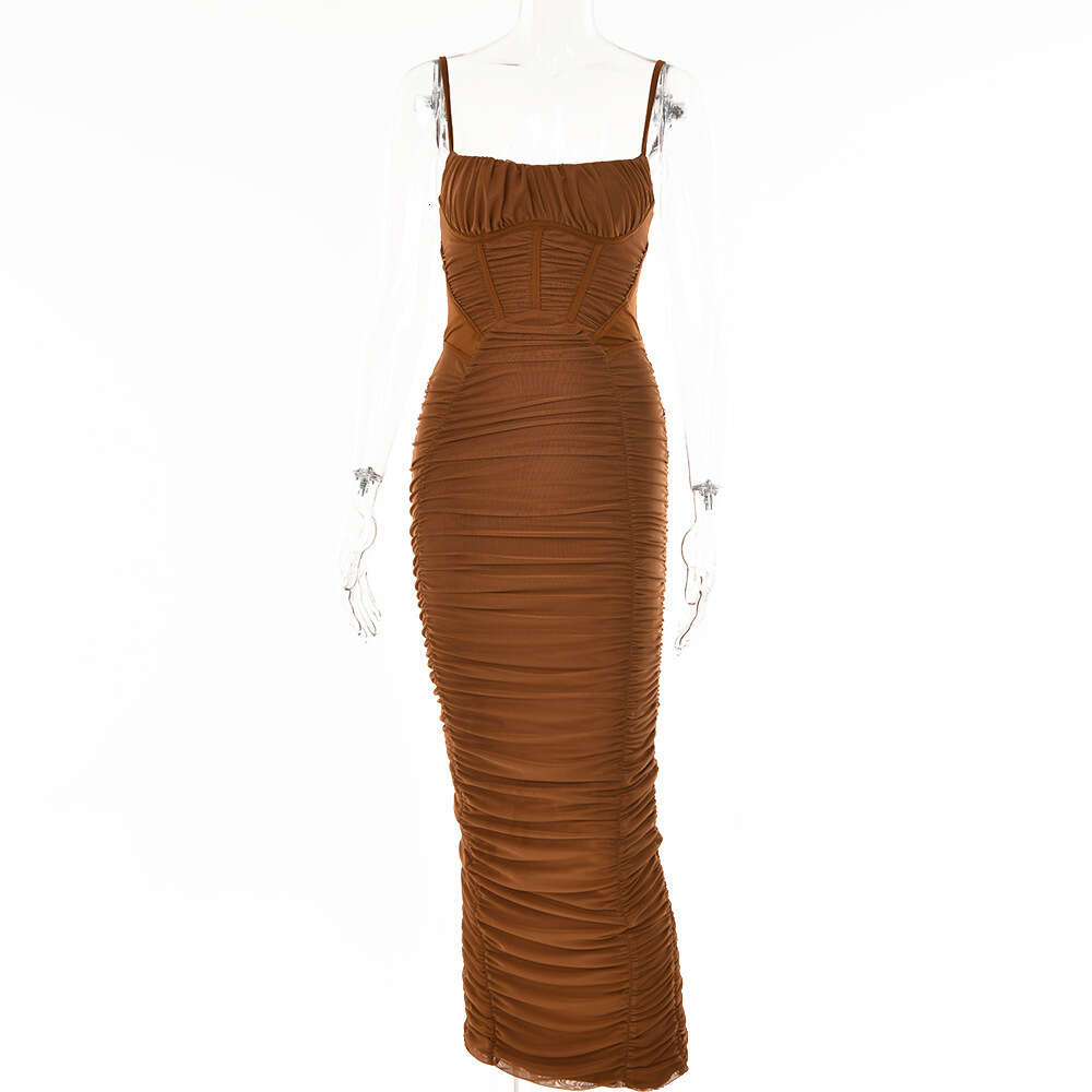 Strap Autumn Women's 2024 Style Sexy Spicy Girl Open Back Tight Temperament Waist Fold Long Dress F5975