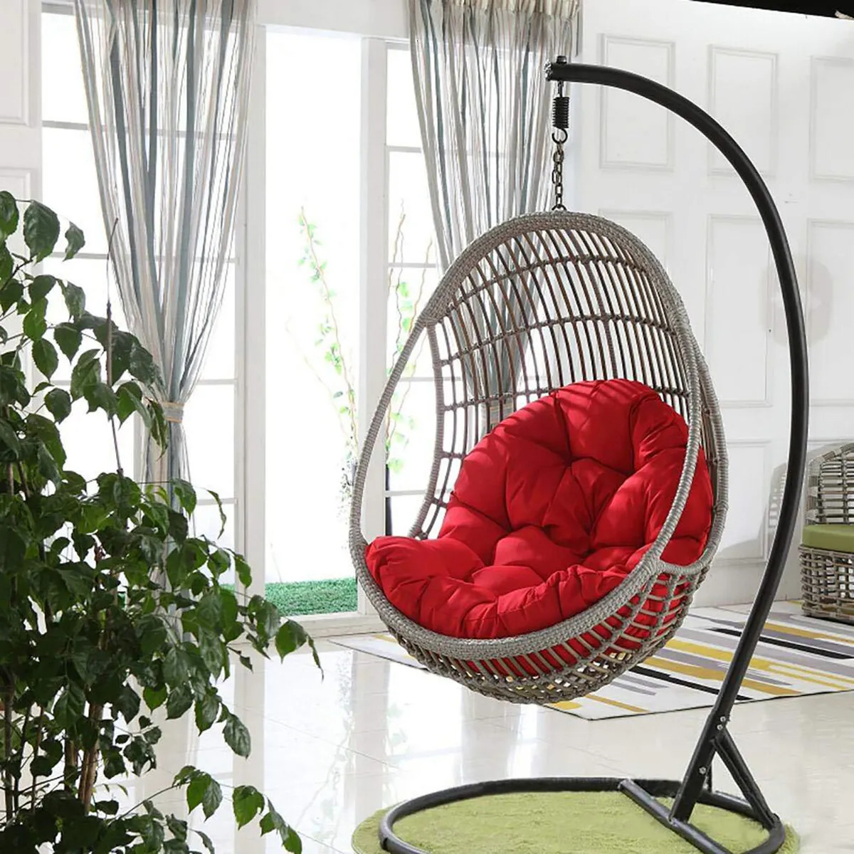 Round Hanging Egg Hammock Chair Swing Seat Cushion Thick Nest Back for Indoor and Outdoor Patio 240508