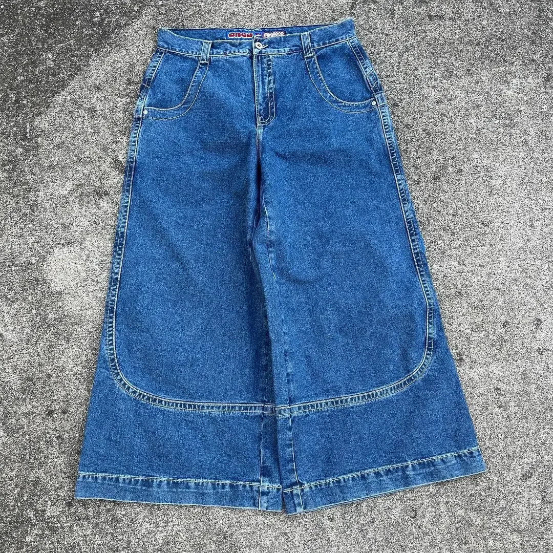 Hip Hop JNCO Jeans Y2k Mens Harajuku Kangaroo Graphic Big Pocket Blue Vintage Baggy Jeans Gothic High Waist Wide Trouser 240429