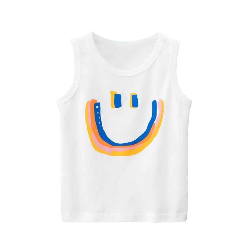 T-shirts 2024 Summer New Kids Vest Lovely Pattern Print Singlet Girls Sleeveless O-Neck Cotton Tops Print T-ShirtsL24729