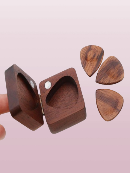 Square Guitar Pick Box Storage Wooden Guitar Picks Case Holder Organizer for Guitarist Musician Gift