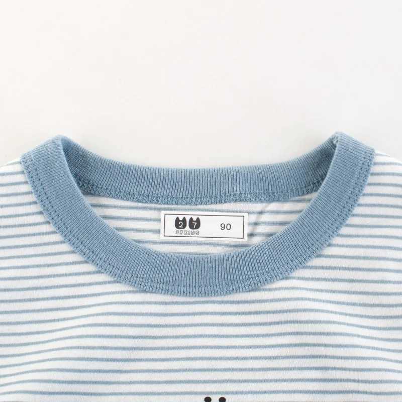 T-shirts 2024 Summer New Boys Casual Pinstripe Short Sleeve O-Neck T-Shirt Childrens Clothing Kids Clothes Boy Cotton Tops Tees DropshipL24729