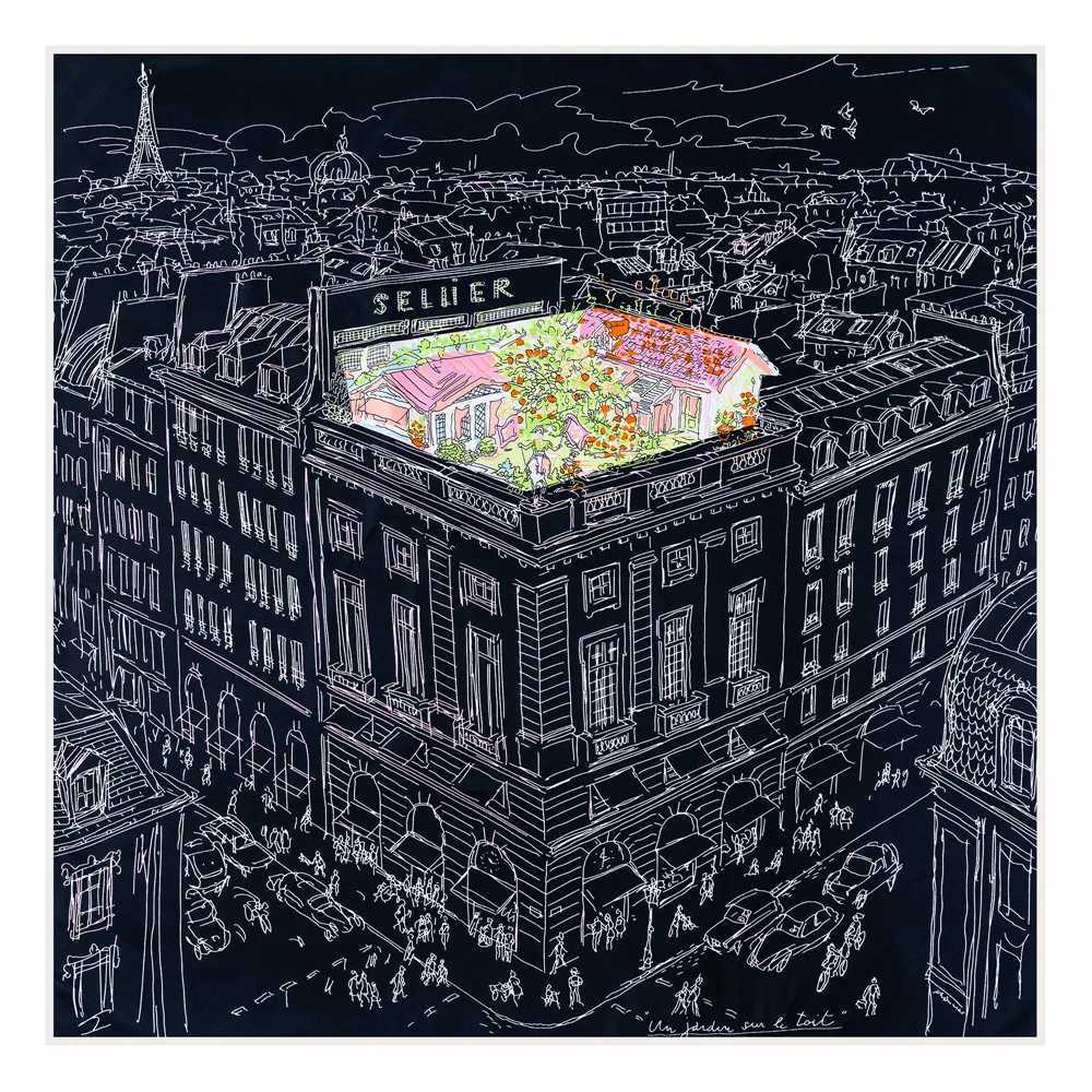 Manual Hand Rolled Twill Silk Scarf Women Night City Print Square Scarves Echarpes Curled Foulards Femme Wrap Bandana Hijab 90CM Q251014