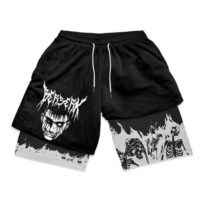 Men's Shorts Berserk-pantnes cortos deportivos 2 en 1 para hombre Shorts de secado rpido para correr entrenamiento de gimnasio y Fitnes T240509