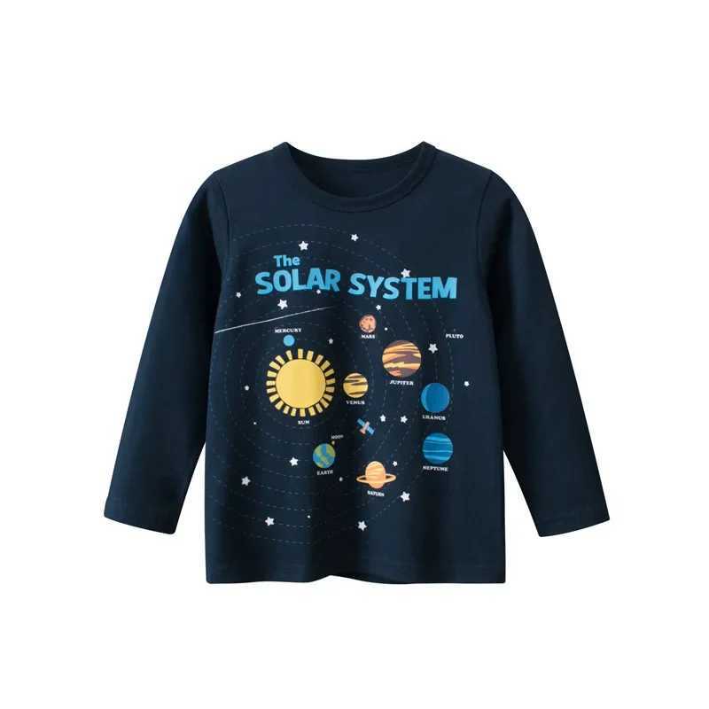 T-shirts 2024 Autumn Sweatshirt Boys Girls Cartoon Astronaut T-shirts Childrens Long Sleeve Rocket Cotton Tops Child Space Kids ClothesL24729
