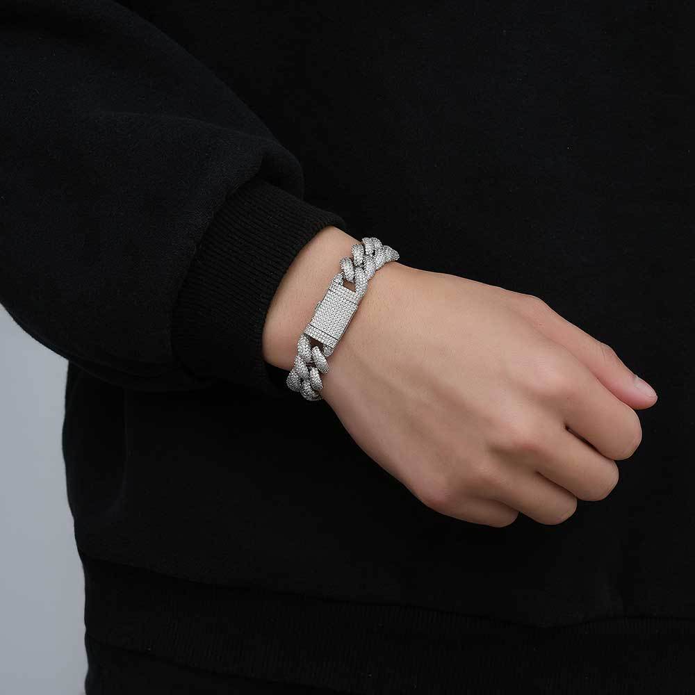 14mm/18mm Hip Hop 5A Zircon Bubble Cuban Chain Bracelet Real Gold Plated Jewelry