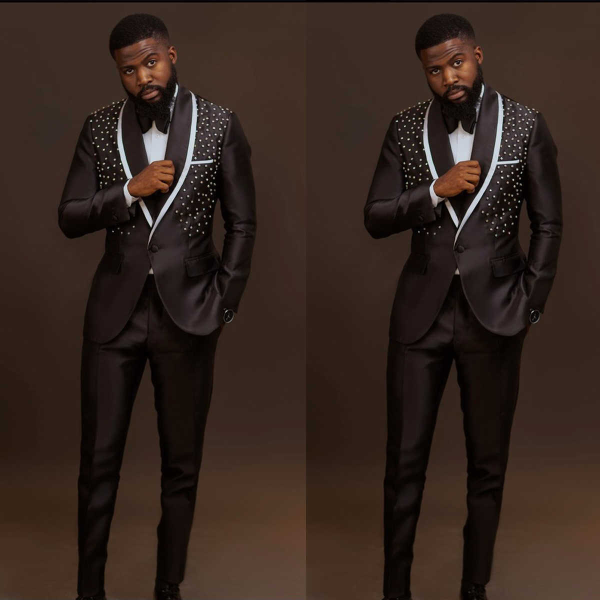 Elegant Men's Wedding Tuxedos 2 Piece Set Shawl Lapel One Button Single Breasted Rhinestone Blazer Groom Prom Party Birthday Customize Suits Pant