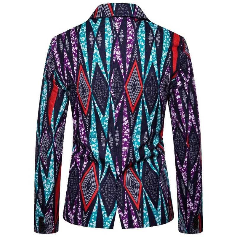 Ethnic Style Diamond Printed Mens Blazer Jacket Vinatge Linen Ternos Social Masculino Elegant Jacket Men Dress Coat 240426