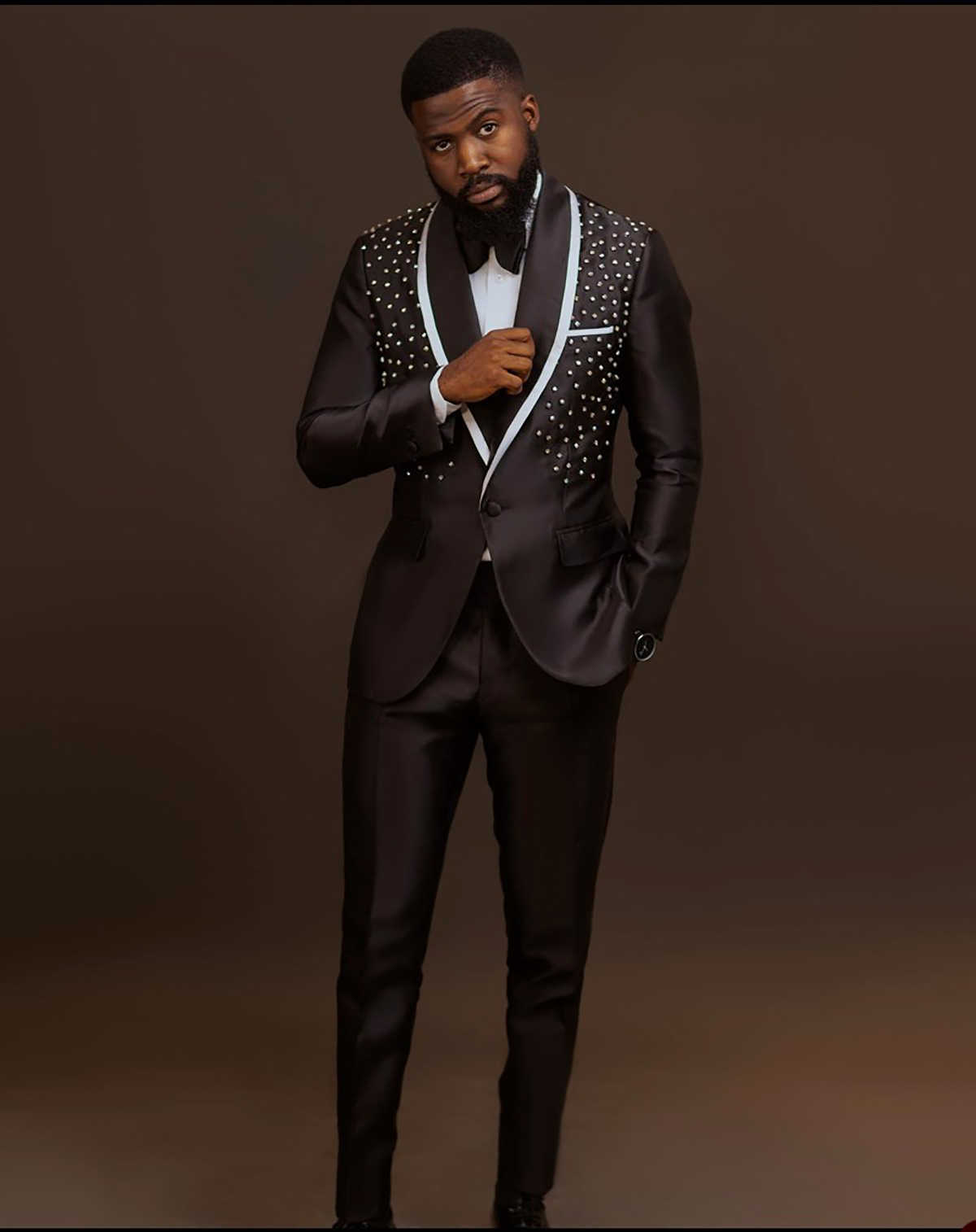 Elegant Men's Wedding Tuxedos 2 Piece Set Shawl Lapel One Button Single Breasted Rhinestone Blazer Groom Prom Party Birthday Customize Suits Pant