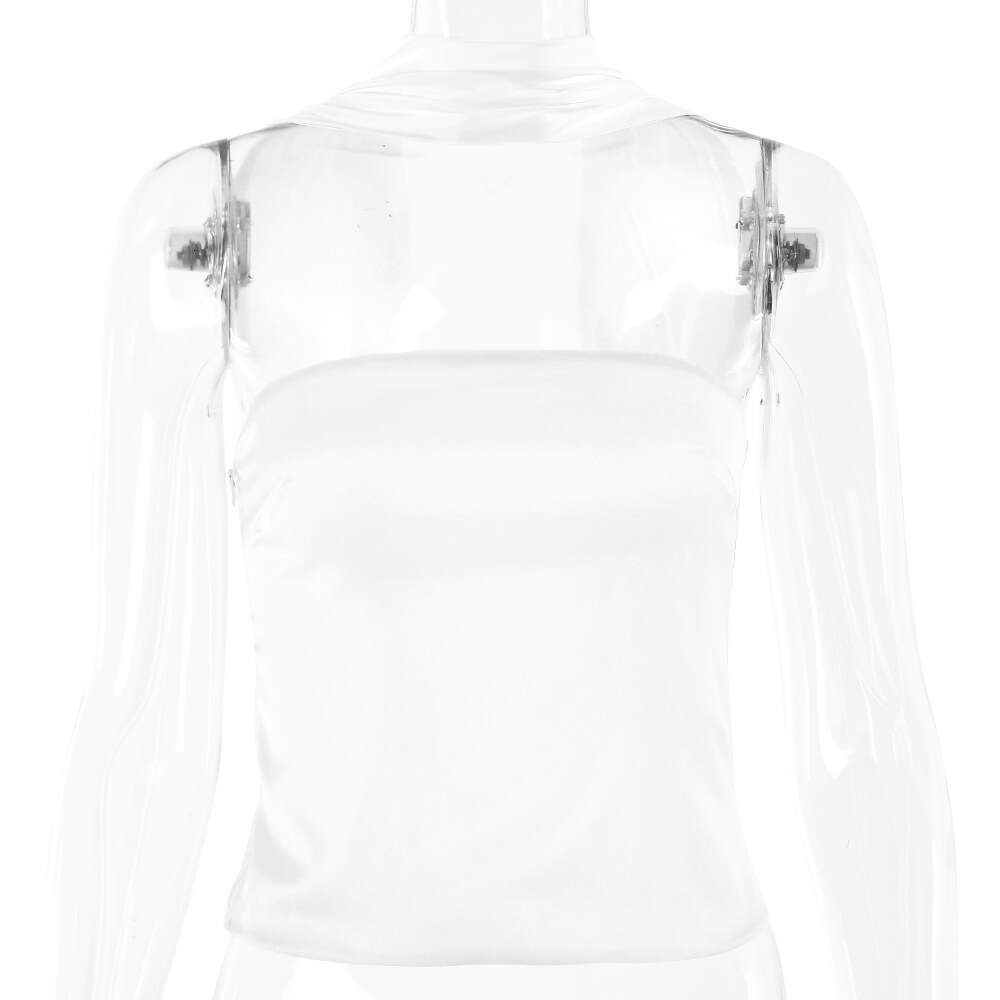 Instagram Autumn Hot Selling New Women's Sexy and Fashionable Satin Versatile One line Collar Bra Hanging Neck Top F5930