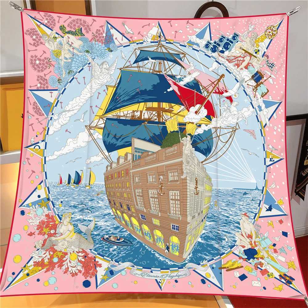 Scarves Silk Scarf Women Flagship Print Square Head Echarpes Foulards Femme Wraps Beach Shawls Bandana Lady Hijabs 90CM Q240508