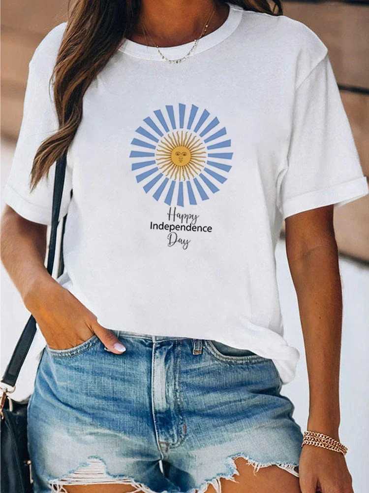 Women's T-Shirt Football Womens T-Shirt Argentina Tops Female Print Graphic Regular Comfortable Simple Loose Comfortable Skin-FriendlyTs Y240509