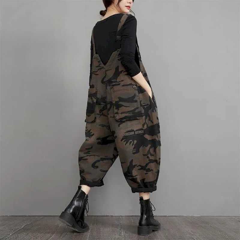 Women's Jumpsuits Rompers Denim Jumpsuits for Women Large Size One Piece Outfit Women Camouflage Romper Loose Korean Fashion Pocket Casual Vintag