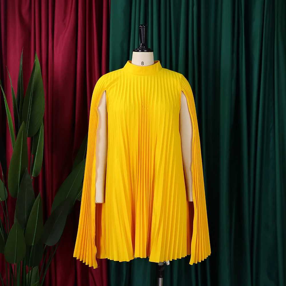 Plus size Dresses Spring Elegant Cloak For Women Long Batwing Slve Short Dresses For Women O Neck Pleated Top Dress Women plus size Y240510