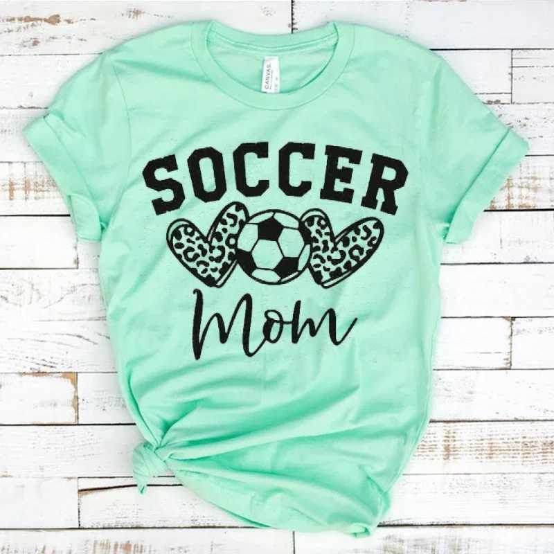 Women's T-Shirt Graphic T Shirts Soccer Mom Svg Leopard Heart Shirt Gifts for Mom Y2k Tops Round Neck Short Slve Breathable Clothes Ts Y240509