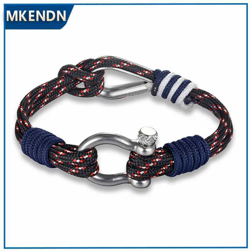 Charm Bracelets MKENDN New Fashion Sport Camping Parachute Navy Blue Cord Men Women Nautical Survival Rope Chain Bracelet Summer Style Y240510