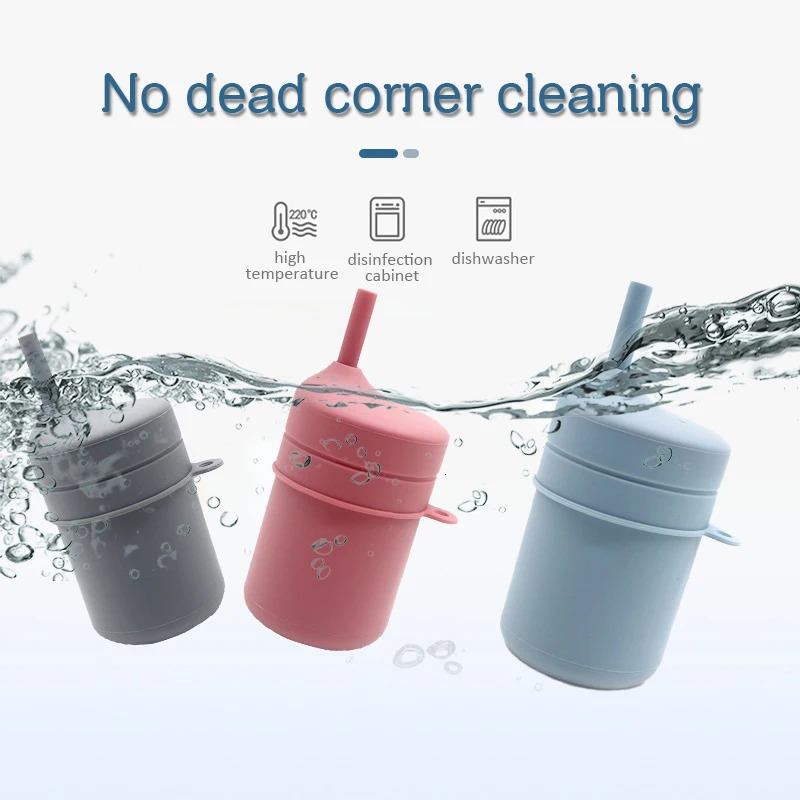 Childrens Water Bottle Kids Feeding Cup Mug Drinking Bowl for Baby Silicone Cartoon Color Tableware Kids Tumbler With Straw 240510